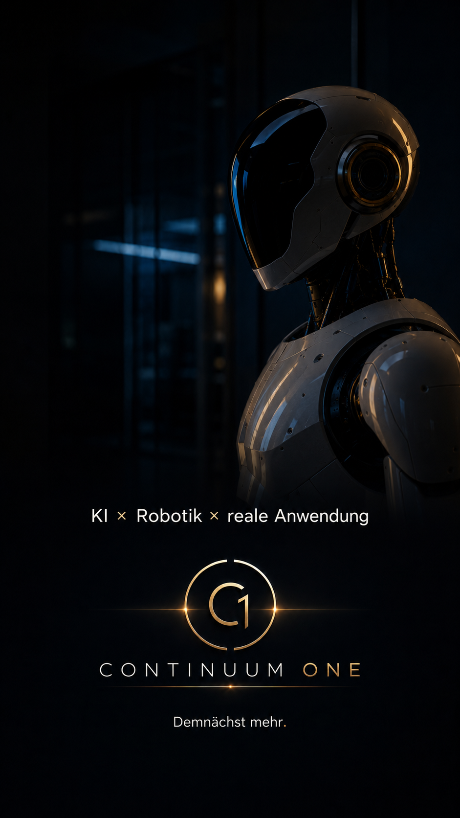 Nahaufnahme des Kopfes eines humanoiden Roboters im Profil, Bildtitel „KI × Robotik × reale Anwendung“