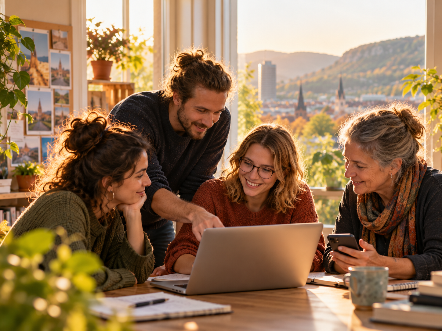 Community volunteers working together at a laptop – illustrative scene.