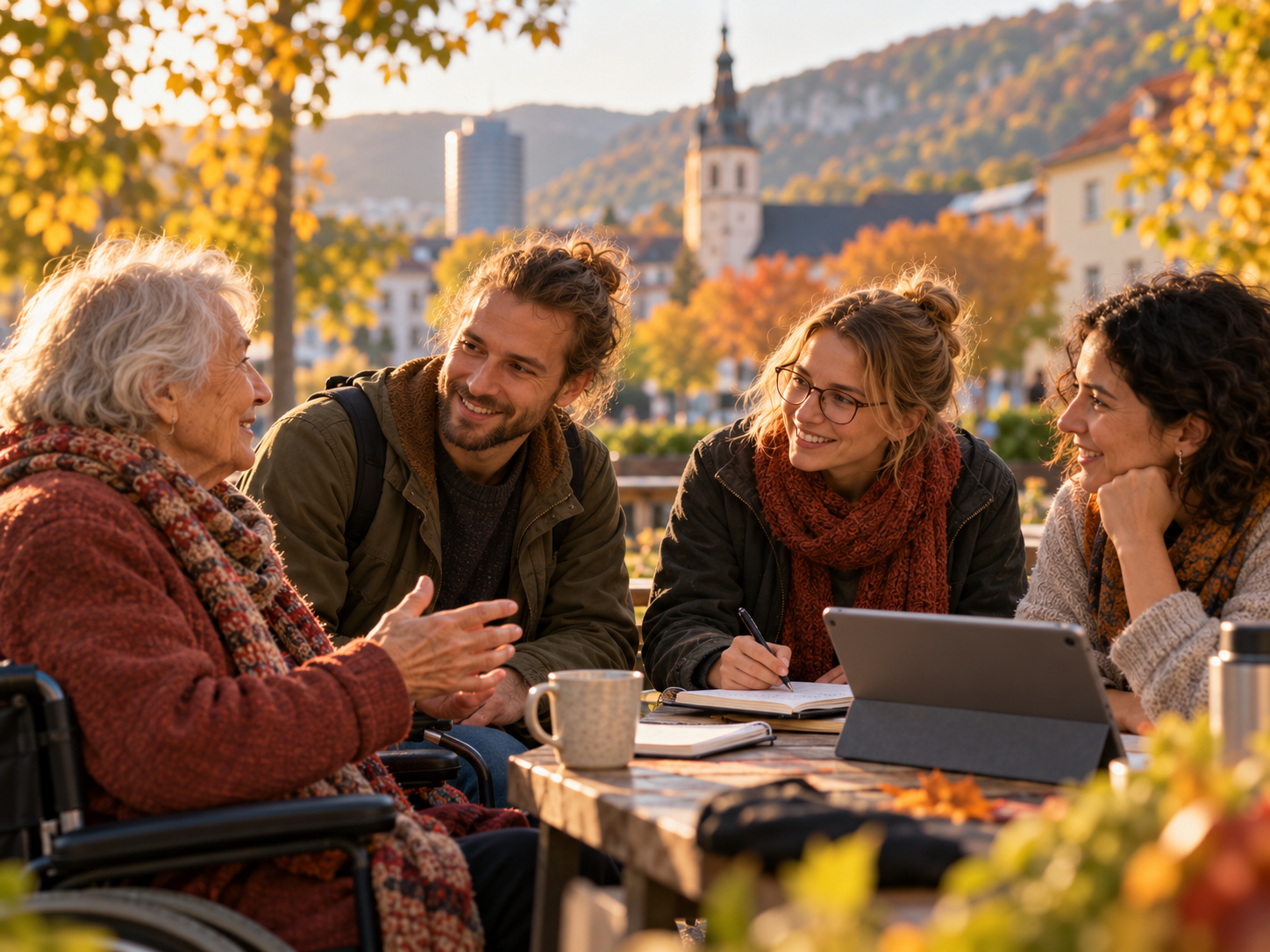 Community members of different generations talking about support – illustrative scene.